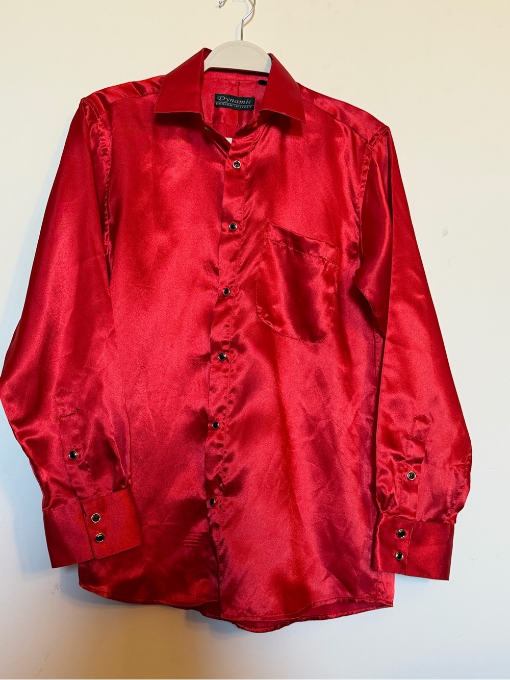 Dynamic Collection Men's Red Satin Dress Shirt